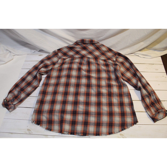 Democracy Women's L Red Blue Plaid Button-up Flannel Raw Hem Pockets LS Cowgirl - Picture 11 of 15